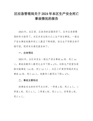 区应急管理局关于2024年本区生产安全死亡事故情况的报告.docx