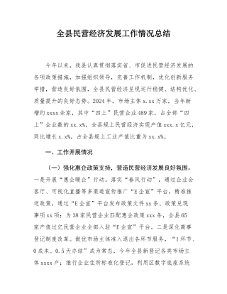 全县民营经济发展工作情况总结.docx