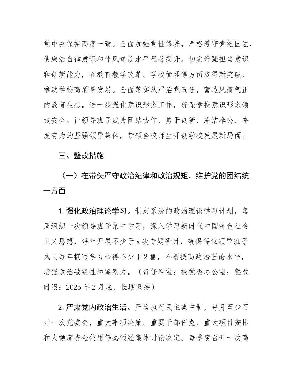 市第一高级中学2024年度民主SH会查摆问题整改方案.docx_第2页