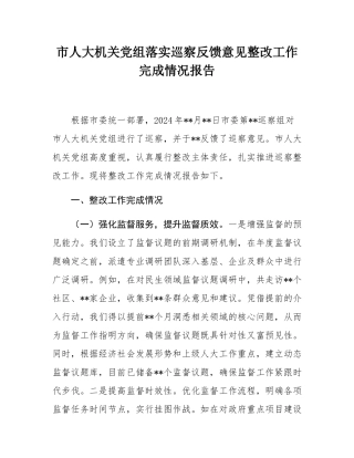 市人大机关党组落实巡察反馈意见整改工作完成情况报告.docx