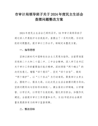 市审计局领导班子关于2024年度民主SH会查摆问题整改方案.docx