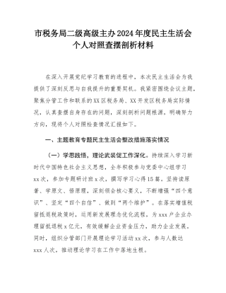 市税务局二级高级主办2024年度民主SH会个人对照查摆剖析材料.docx