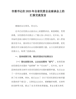 市委书记在2025年全省民营企业座谈会上的汇报交流发言.docx