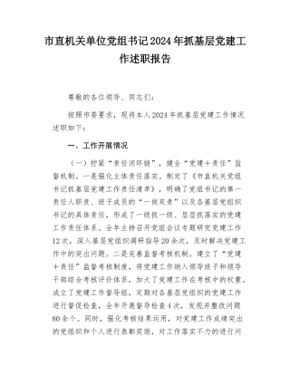 市直机关单位党组书记2024-2025年抓基层党建工作述职报告.docx