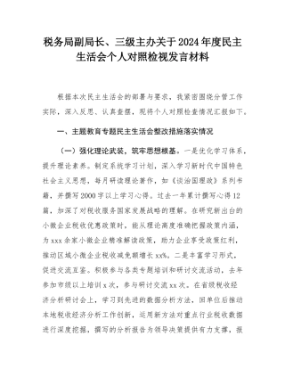 税务局副局长、三级主办关于2024年度民主SH会个人对照检视发言材料.docx