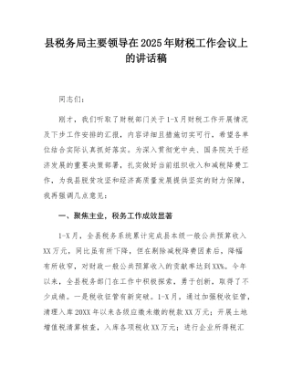 县税务局主要领导在2025年财税工作会议上的讲话稿.docx