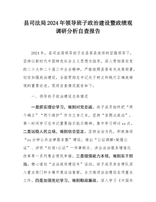 县司法局2024年领导班子政治建设暨政绩观调研分析自查报告.docx