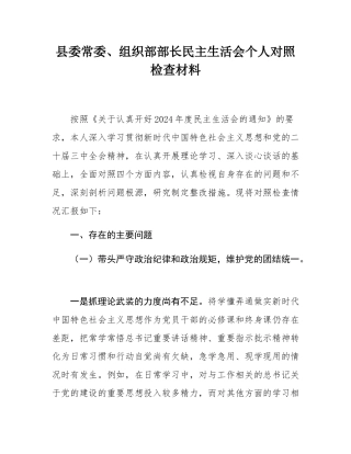 县委常委、组织部部长民主SH会个人对照检查材料.docx