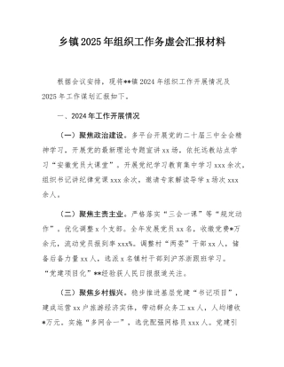 乡镇2025年组织工作务虚会汇报材料.docx