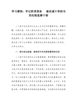 学习感悟：牢记职责使命   做忠诚干净担当的纪检监察干部.docx