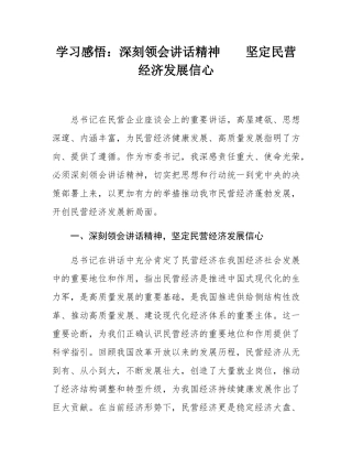 学习感悟：深刻领会讲话精神    坚定民营经济发展信心.docx