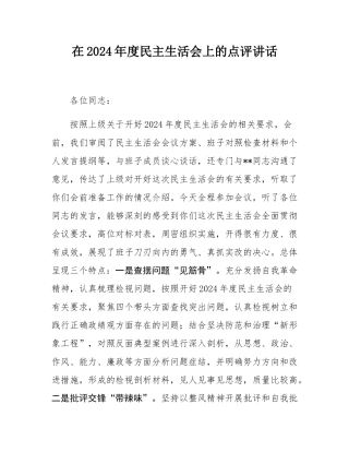 在2024年度民主SH会上的点评讲话.docx