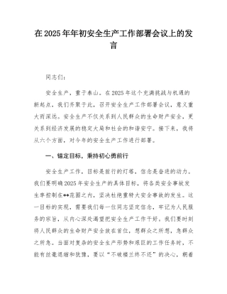 在2025年年初安全生产工作部署会议上的发言.docx