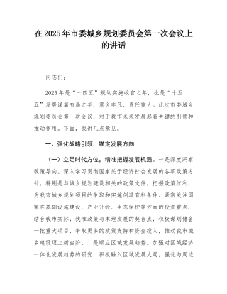 在2025年市委城乡规划委员会第一次会议上的讲话.docx