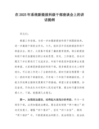 在2025年系统新提拔科级干部座谈会上的讲话提纲.docx