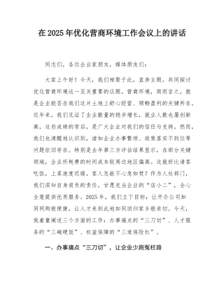 在2025年优化营商环境工作会议上的讲话.docx