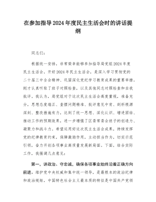 在参加指导2024年度民主SH会时的讲话提纲.docx