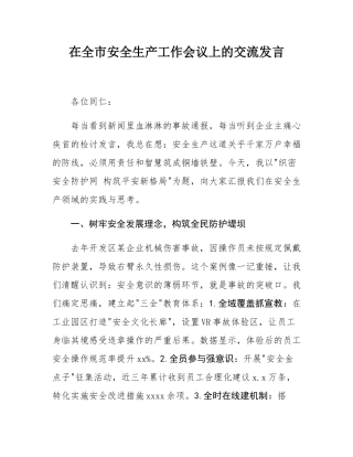 在全市安全生产工作会议上的交流发言.docx