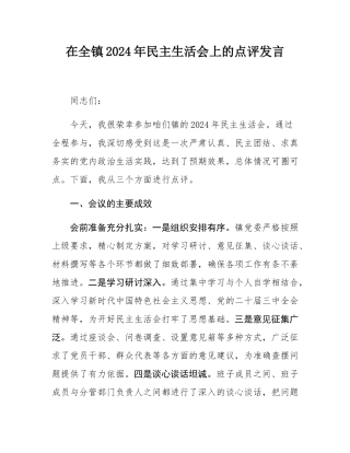 在全镇2024年民主SH会上的点评发言.docx