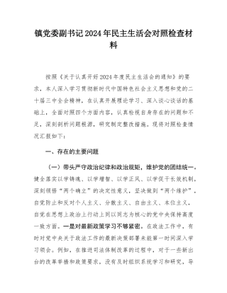 镇党委副书记2024年民主SH会对照检查材料.docx