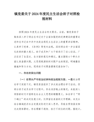 镇党委关于2024年度民主SH会班子对照检视材料.docx