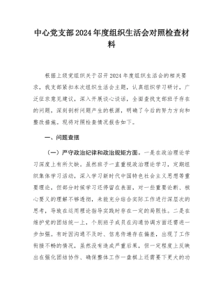 中心党支部2024年度组织SH会对照检查材料.docx