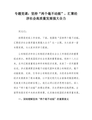 专题党课：坚持“两个毫不动摇”，汇聚经济社会高质量发展强大合力.docx