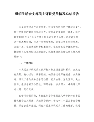 组织SH会支部民主评议党员情况总结报告.docx