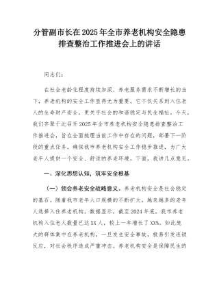 分管副市长在2025年全市养老机构安全隐患排查整治工作推进会上的讲话.docx