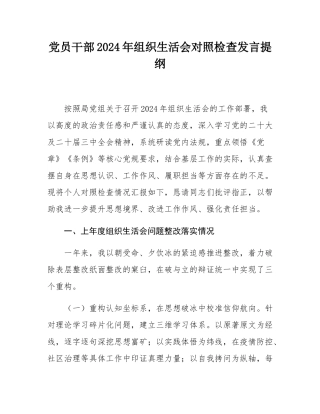 党员干部2024年组织SH会对照检查发言提纲.docx
