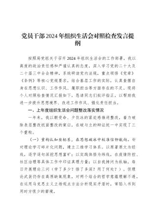 党员干部2024年组织生活会对照检查发言提纲.docx