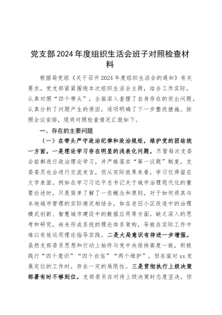 党支部2024年度组织生活会班子对照检查材料（四个带头，纪律规矩团结统一、党性纪律作风、清正廉洁、从严治党，检视剖析，发言提纲）20250305.docx