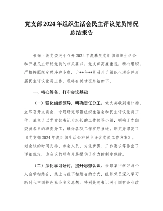 党支部2024年组织SH会民主评议党员情况总结报告.docx