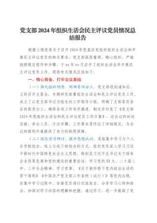 党支部2024年组织生活会民主评议党员情况总结报告.docx