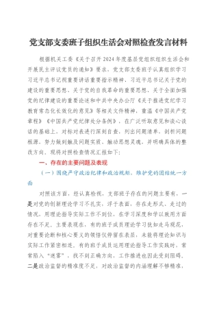 党支部支委班子组织生活会对照检查发言材料.docx