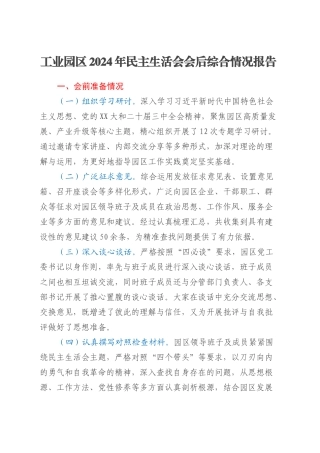 工业园区2024年民主生活会会后综合情况报告.docx