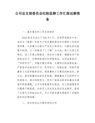 公司总支部委员会纪检监察工作汇报巡察准备.docx