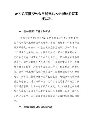 公司总支部委员会向巡察组关于纪检监察工作汇报.docx