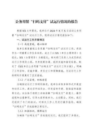 公务用餐“扫码支付”试运行情况的报告.docx