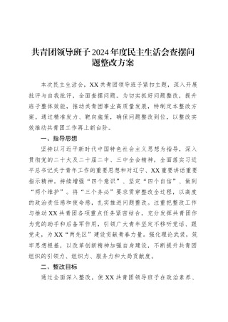 共青团领导班子2024年度民主生活会查摆问题整改方案.docx