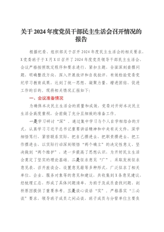 关于2024年度党员干部民主生活会召开情况的报告.docx