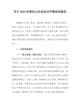 关于2024年度民主SH会召开情况的报告.docx