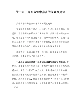 关于班子内部监督中存在的问题及建议.docx