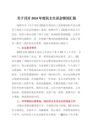 关于召开2024年度民主生活会情况汇报.docx