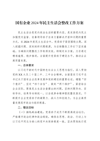 国有企业2024年民主生活会整改工作方案.docx