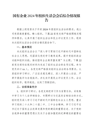 国有企业2024年组织生活会会后综合情况报告.docx