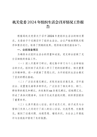 机关党委2024年组织生活会召开情况工作报告.docx