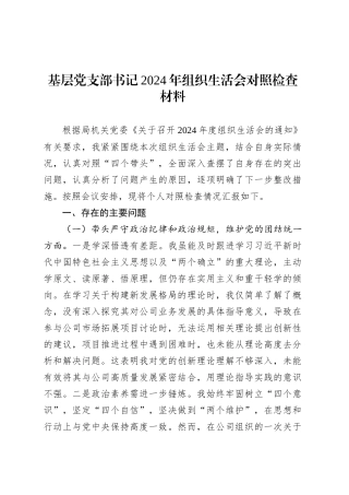 基层党支部书记2024年组织生活会对照检查材料.docx