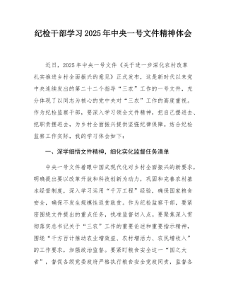 纪检干部学习2025年中央一号文件精神体会.docx