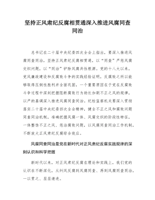 坚持正风肃纪反腐相贯通深入推进风腐同查同治.docx